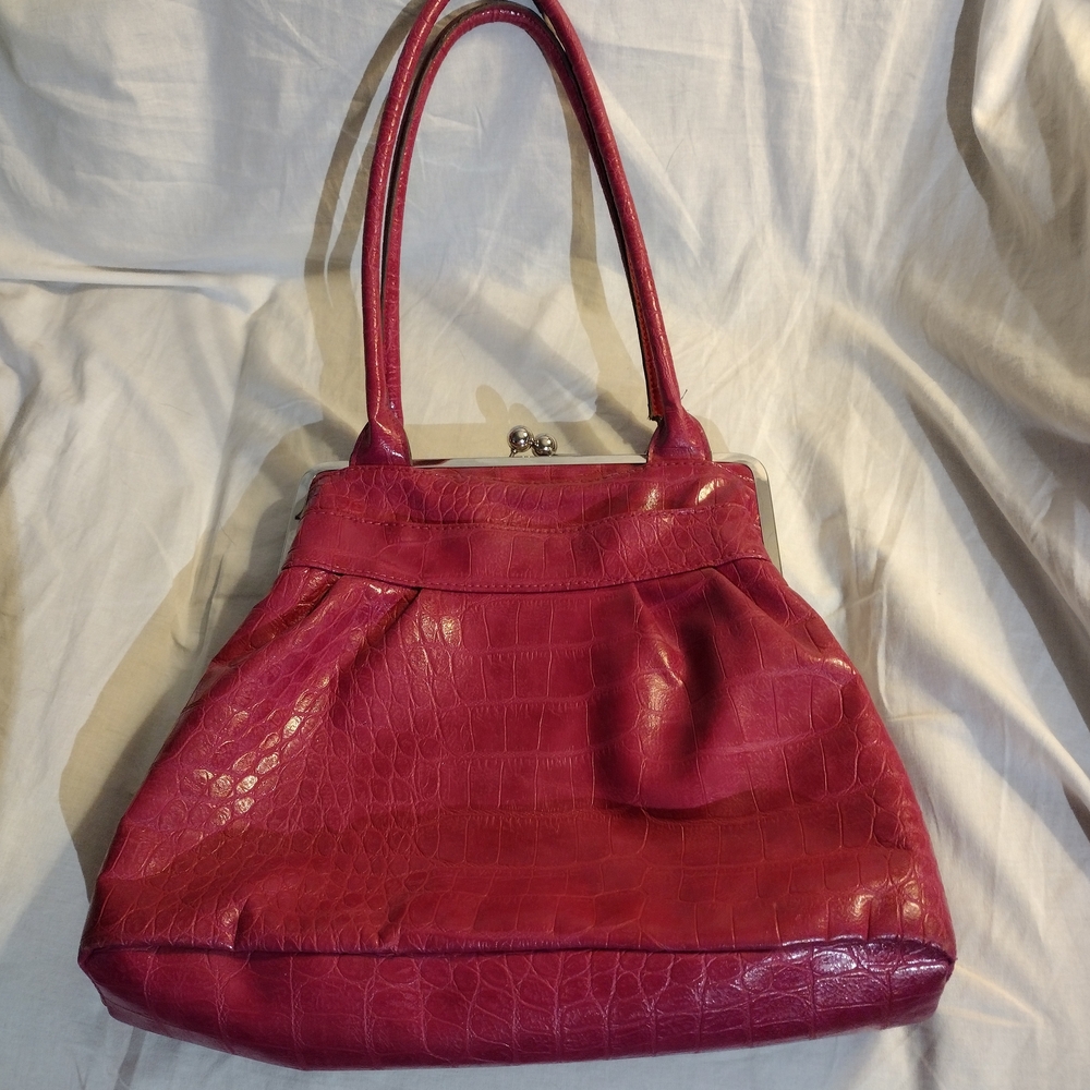 Bueno Red Crocodile-Embossed Shoulder Bag
